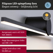 Filigrane zwarte LED-spiegellamp Sava met warm wit licht en hoge kleurweergave-index CRI > 90
