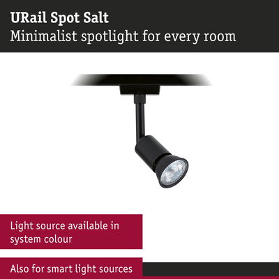 Minimalist black URail Spot Salt metal spotlight for versatile room lighting solutions