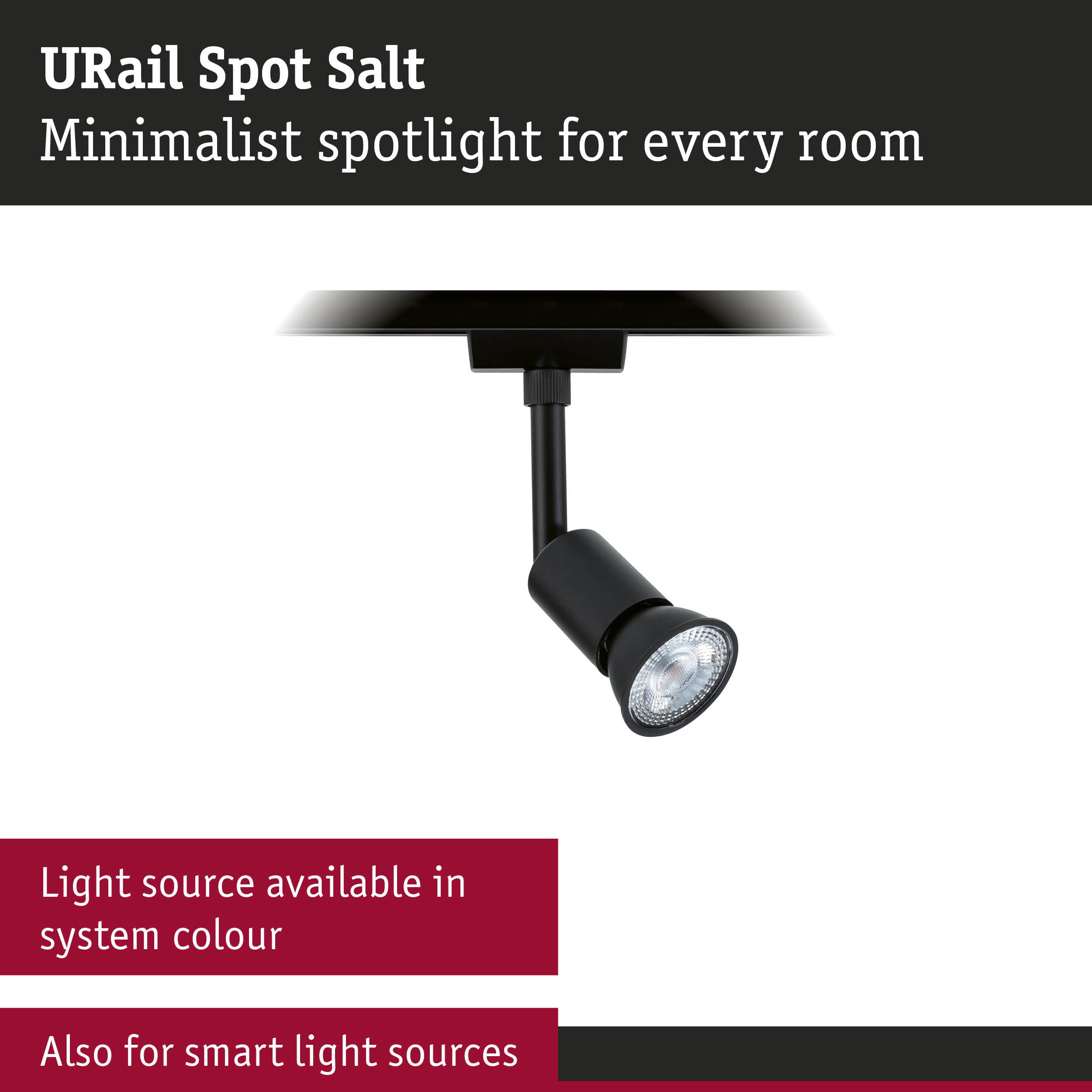 Minimalist black URail Spot Salt LED spotlight for versatile room lighting solutions