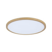 Round ceiling light with oak wood frame and white diffuser for modern home lighting