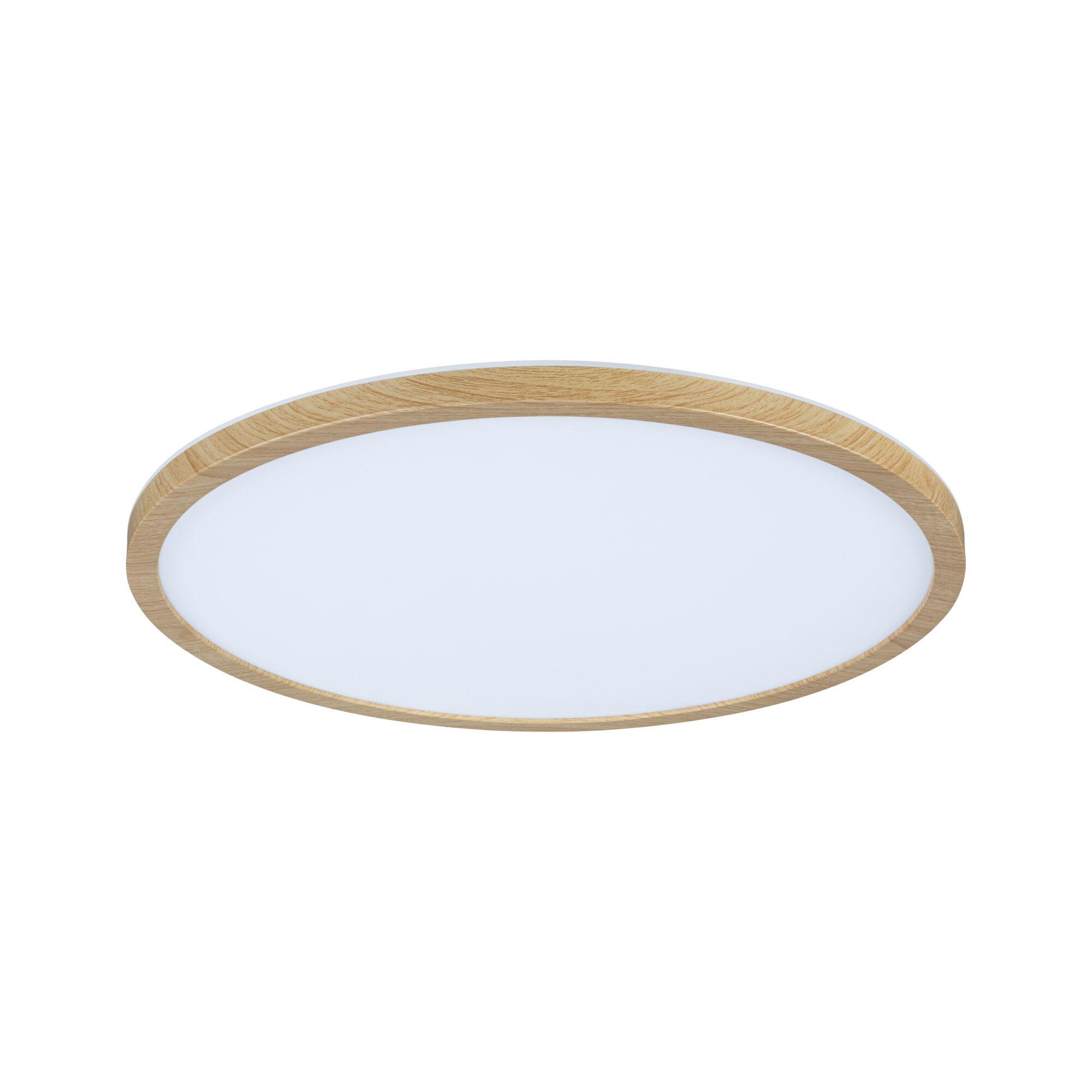 Round ceiling light with oak wood frame and white diffuser for modern home lighting