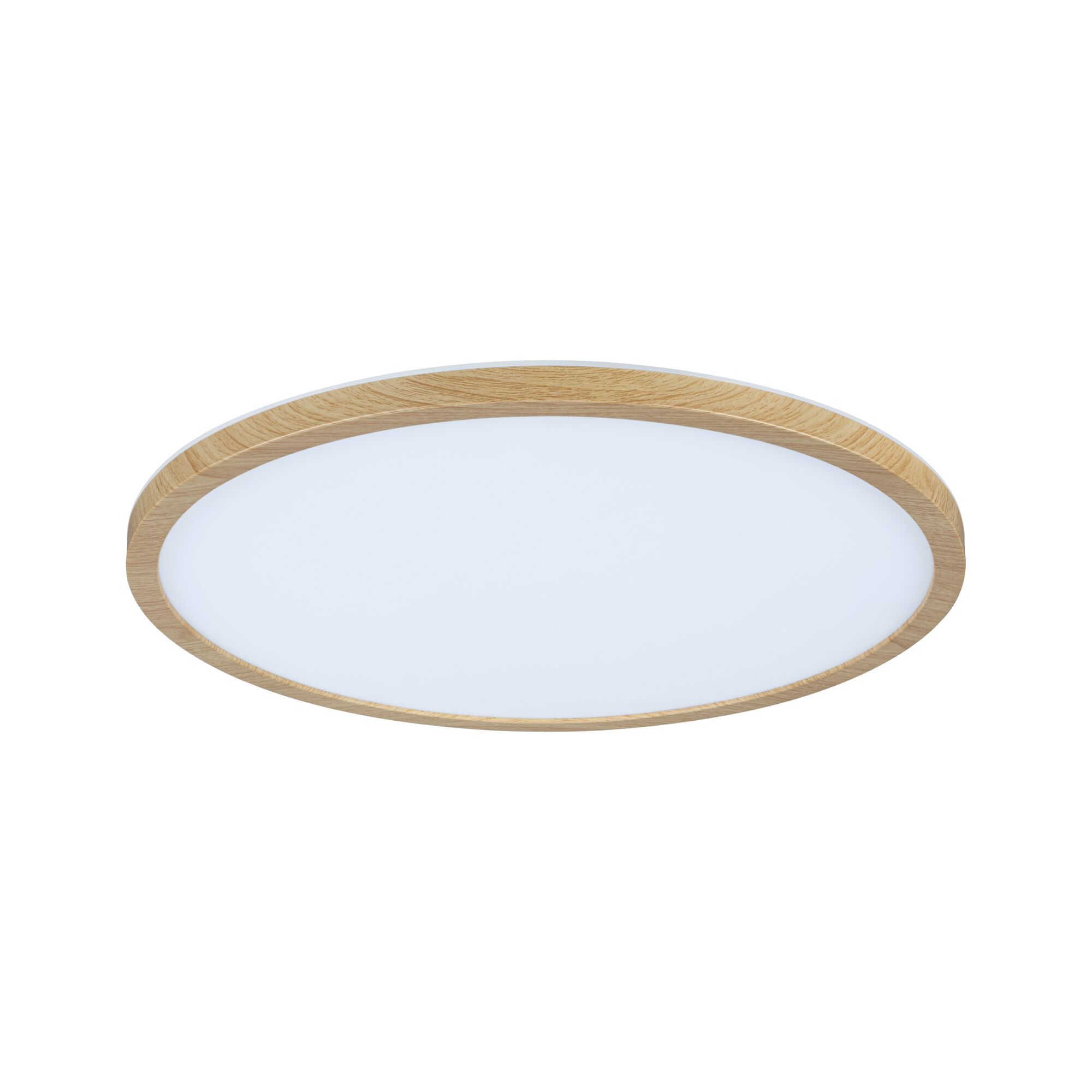 Round ceiling light with oak wood frame and white diffuser for modern home lighting