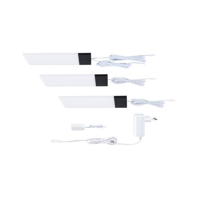 Set van drie witte LED-strips met zwarte uiteinden en adapter voor moderne verlichting