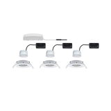 Three white LED recessed spotlights with black drivers and white junction box for ceiling lighting