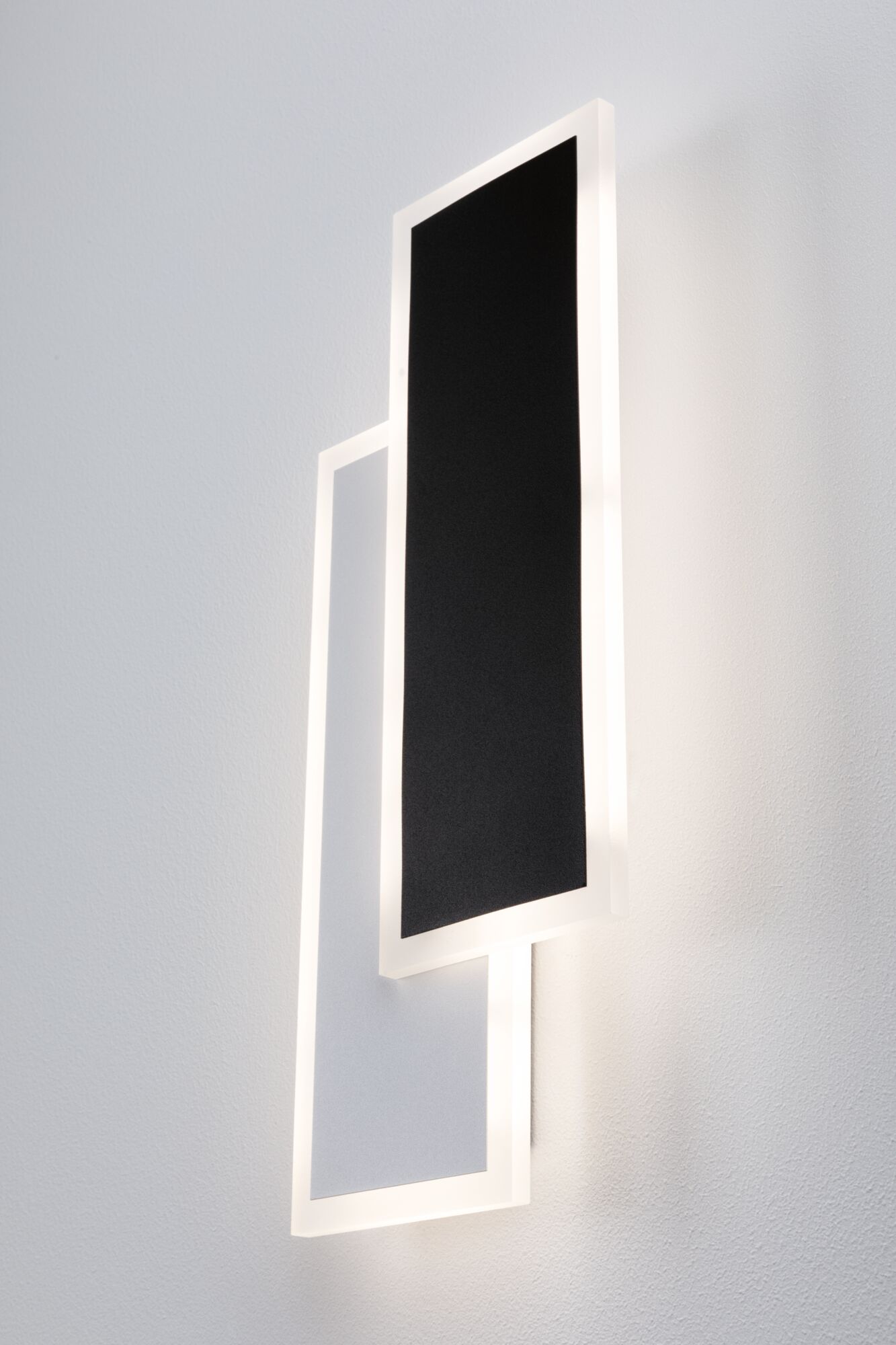Modern LED wall light with two rectangular panels in black and white for stylish room lighting