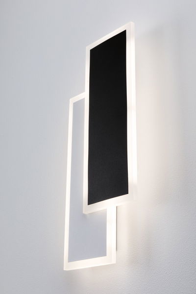 Modern LED wall light with two rectangular panels in black and white for stylish room lighting