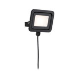 Black LED floodlight with cable and rectangular metal housing for outdoor lighting