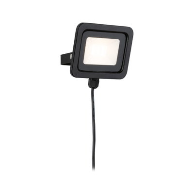 Black LED floodlight with cable and rectangular metal housing for outdoor lighting