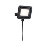 Black LED floodlight with cable and rectangular metal housing for outdoor lighting
