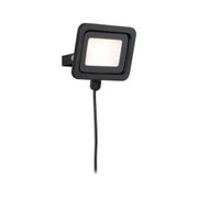 Black LED floodlight with cable and rectangular metal housing for outdoor lighting