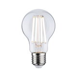 Classic LED light bulb with clear glass and visible filaments, energy-saving lighting solution.