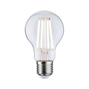 Klassische LED-Glühbirne mit transparentem Glas und sichtbaren Leuchtstäben, energiesparende Beleuchtung.