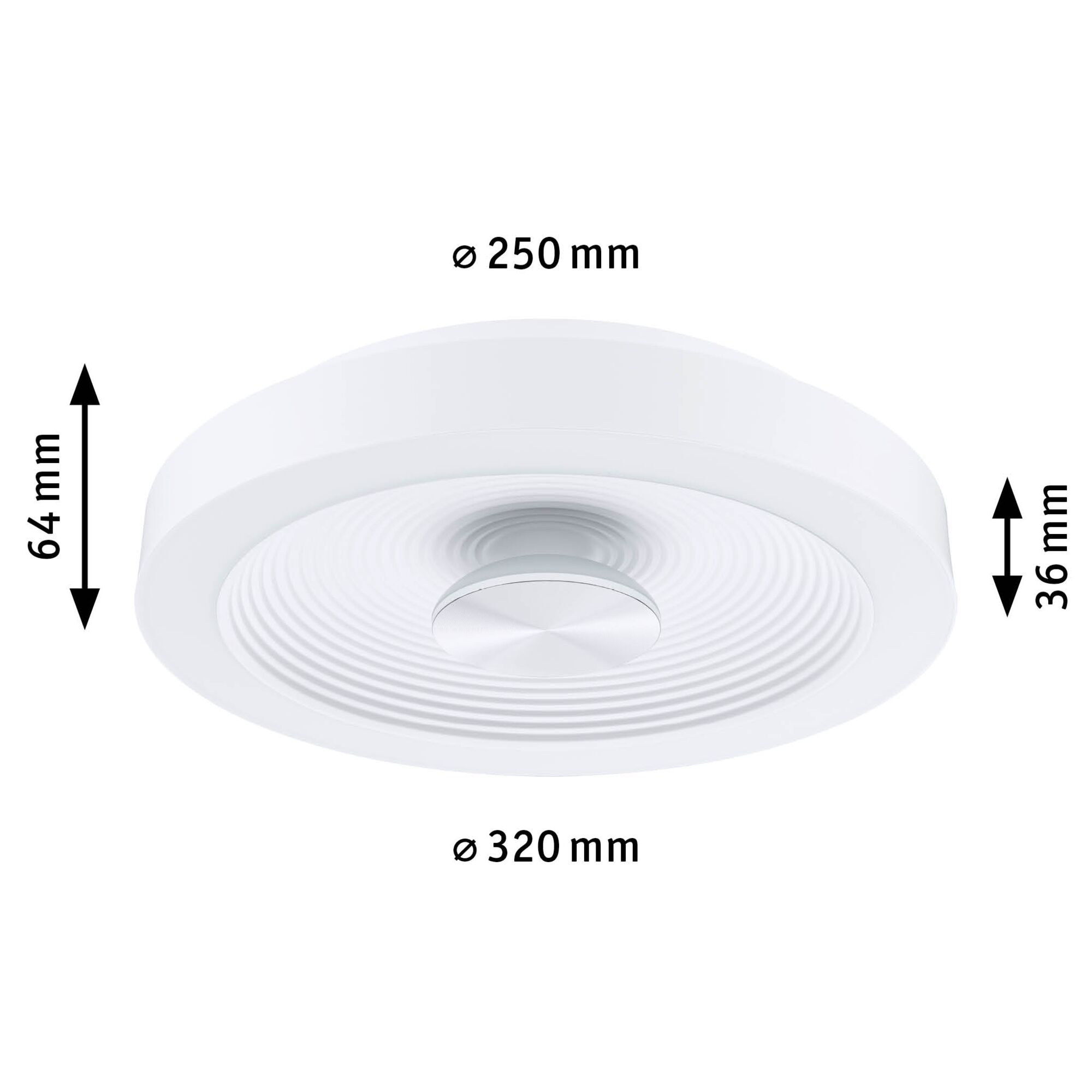 Hvid rund loftslampe med metalcenter og 320 mm diameter, LED loftsbelysning