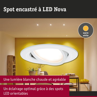 Spot encastré LED Nova blanc avec lumière blanc chaud pour un éclairage optimal