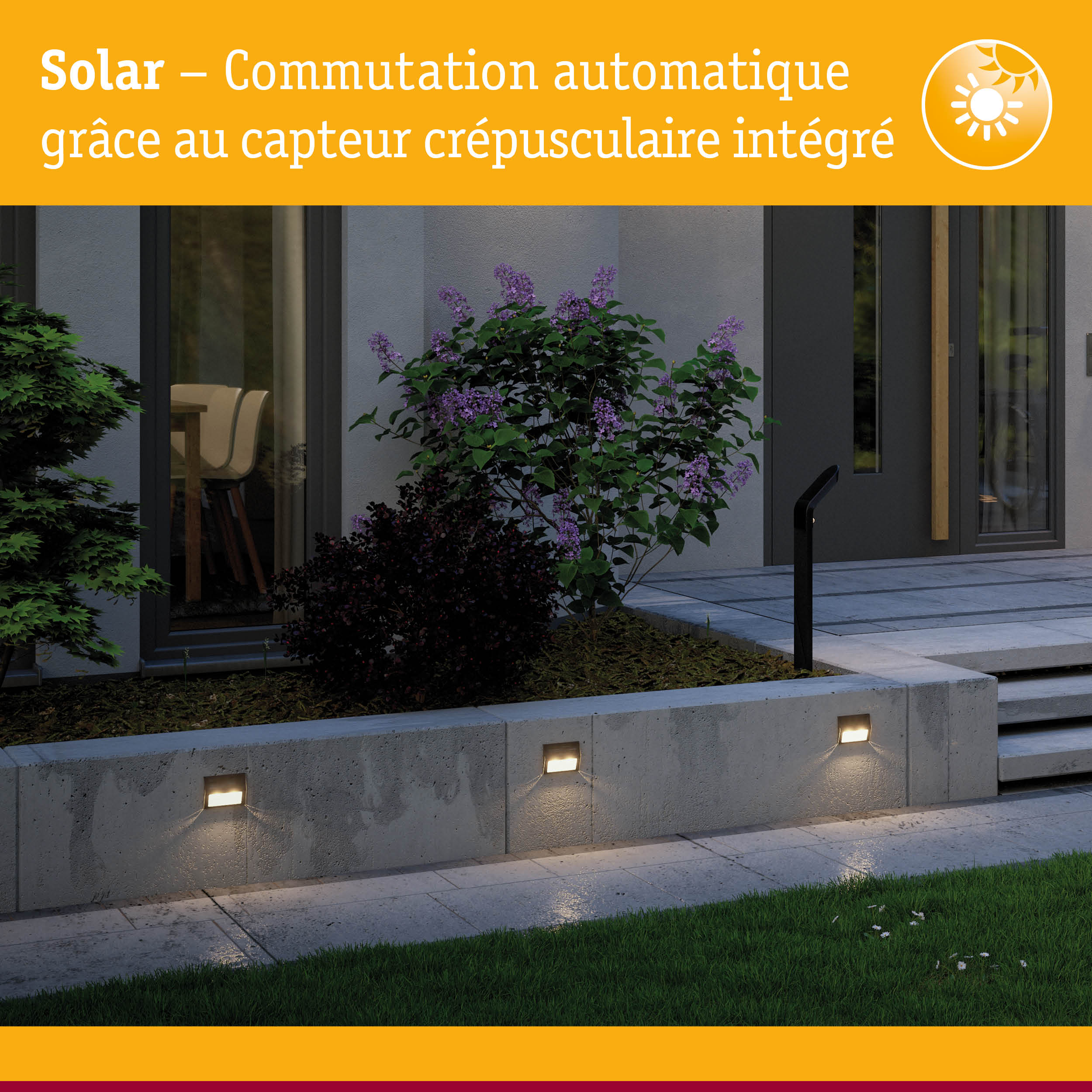Éclairage extérieur moderne avec capteur crépusculaire intégré pour allumage automatique la nuit