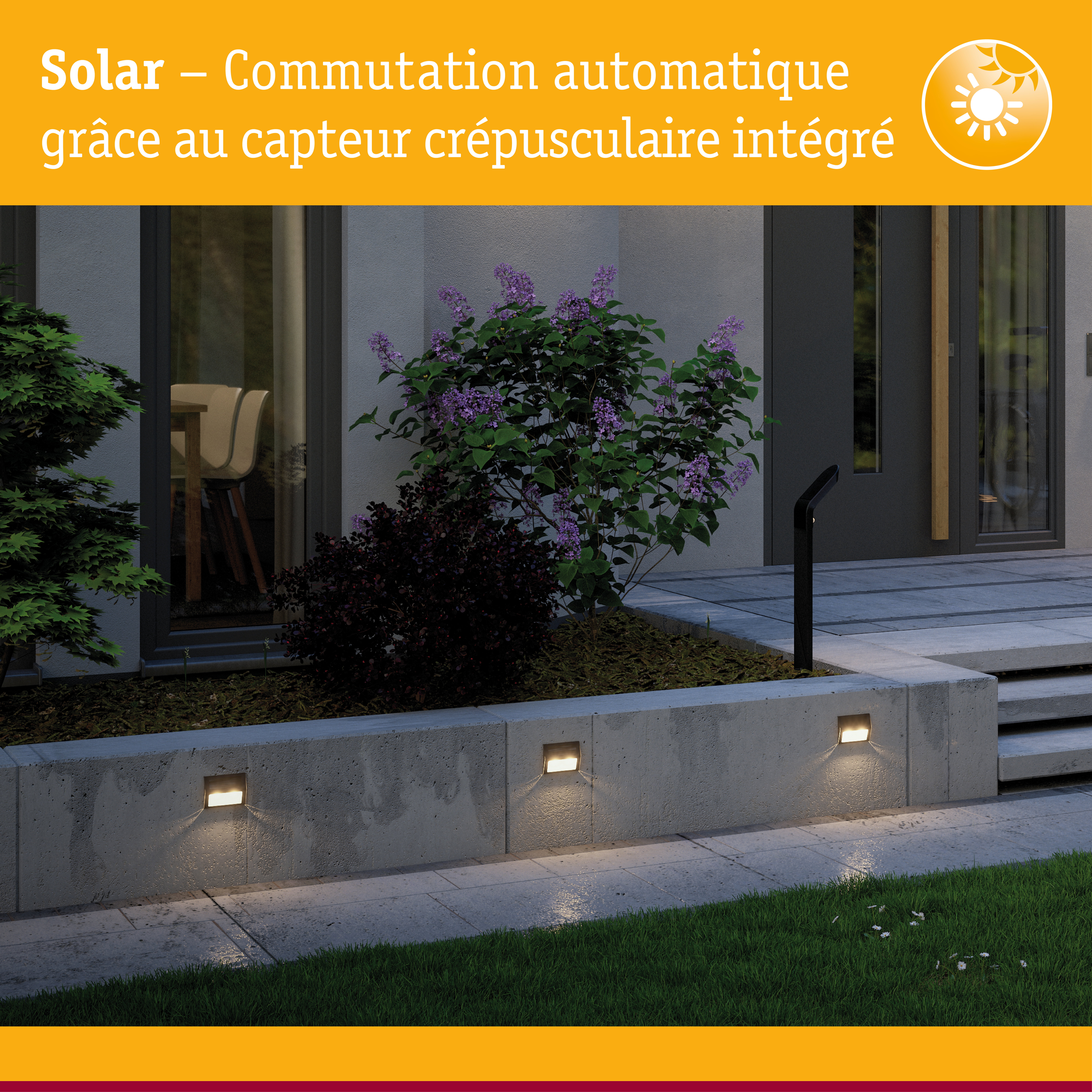 Éclairage extérieur moderne avec capteur crépusculaire intégré pour allumage automatique la nuit