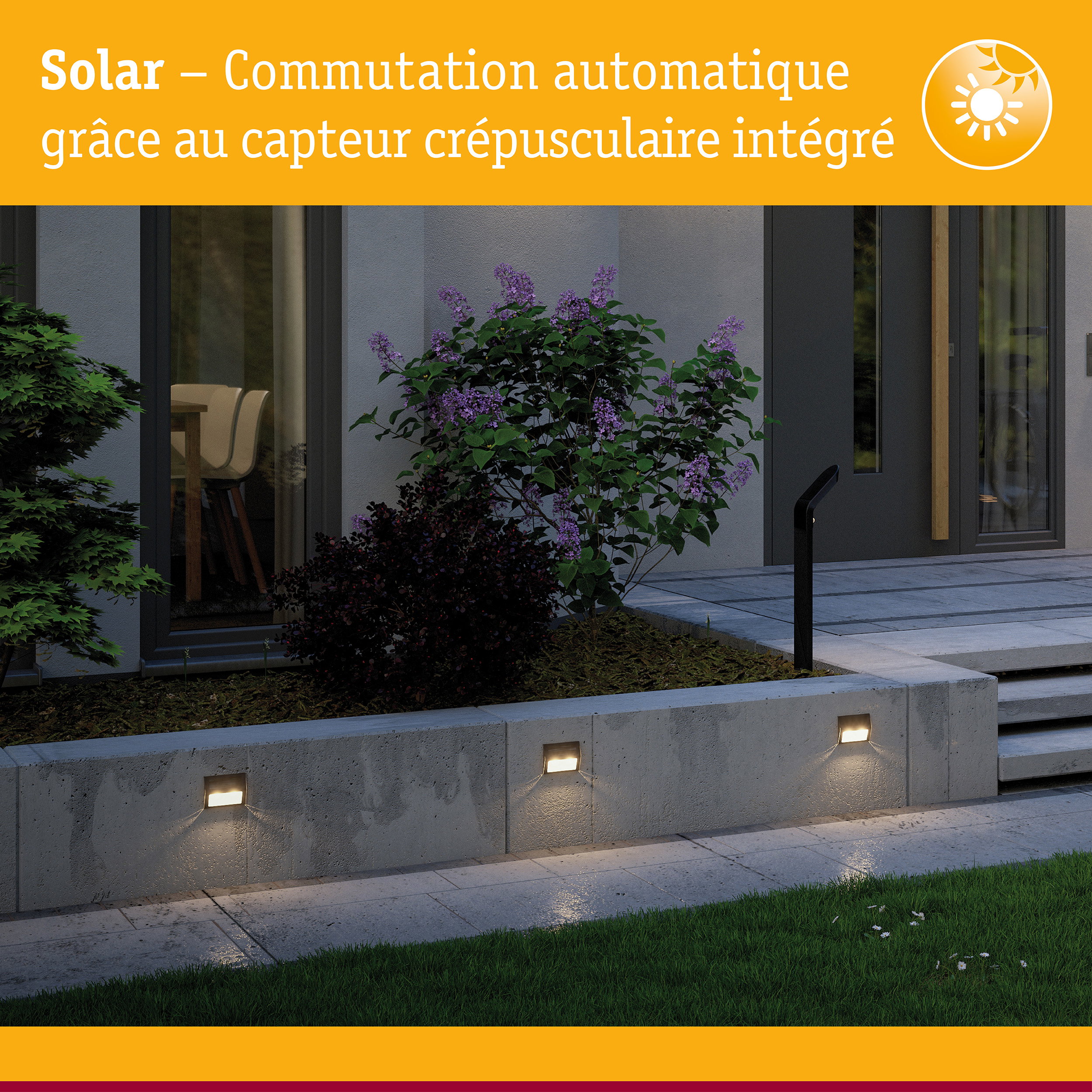 Éclairage extérieur moderne avec capteur crépusculaire intégré pour allumage automatique la nuit