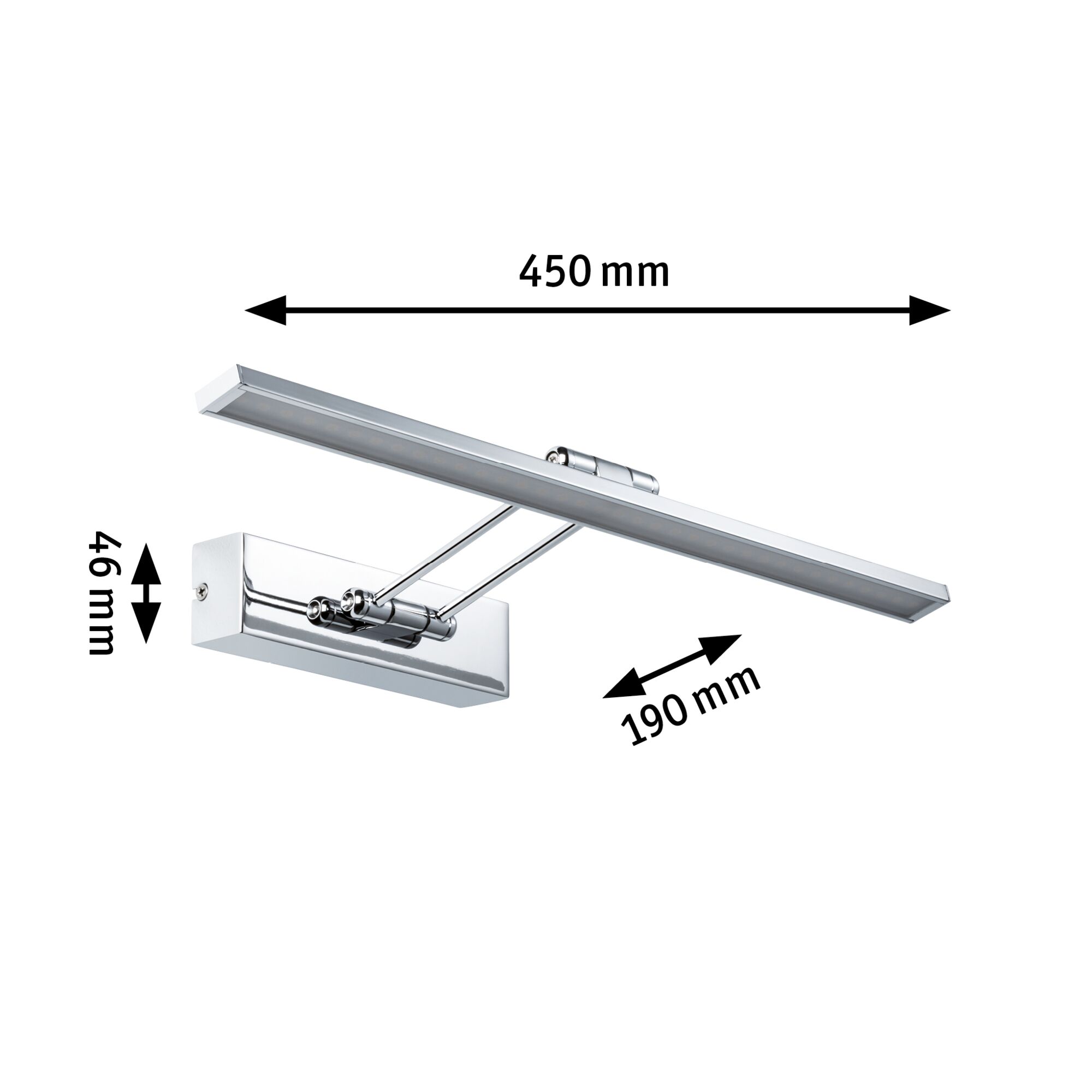 Chroomkleurige LED-wandlamp van 450 mm lang met modern design voor stijlvolle woningverlichting