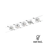 Spot sur câble moderne avec cinq LED argentées en métal, éclairage sans ampoules incluses.