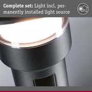 Close-up of black LED spotlight with permanently installed light source for indoor lighting