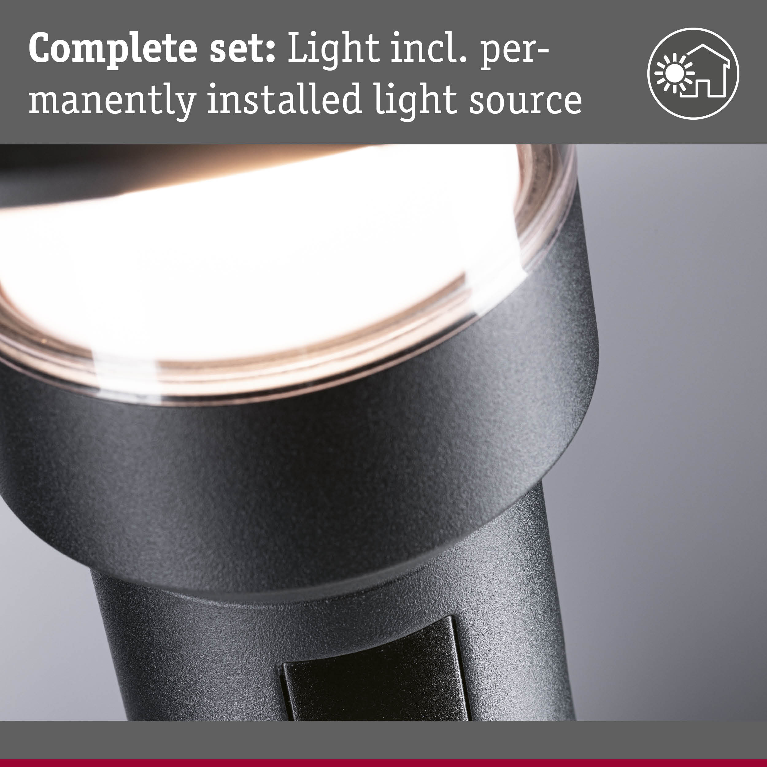 Close-up of black LED spotlight with permanently installed light source for indoor lighting