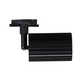 Black aluminium LED track spotlight with ribbed housing for rail systems, modern lighting solution