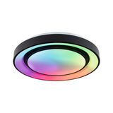 Rund LED-loftlampe med sort ramme og flerfarvet RGB-belysning til opholdsrum