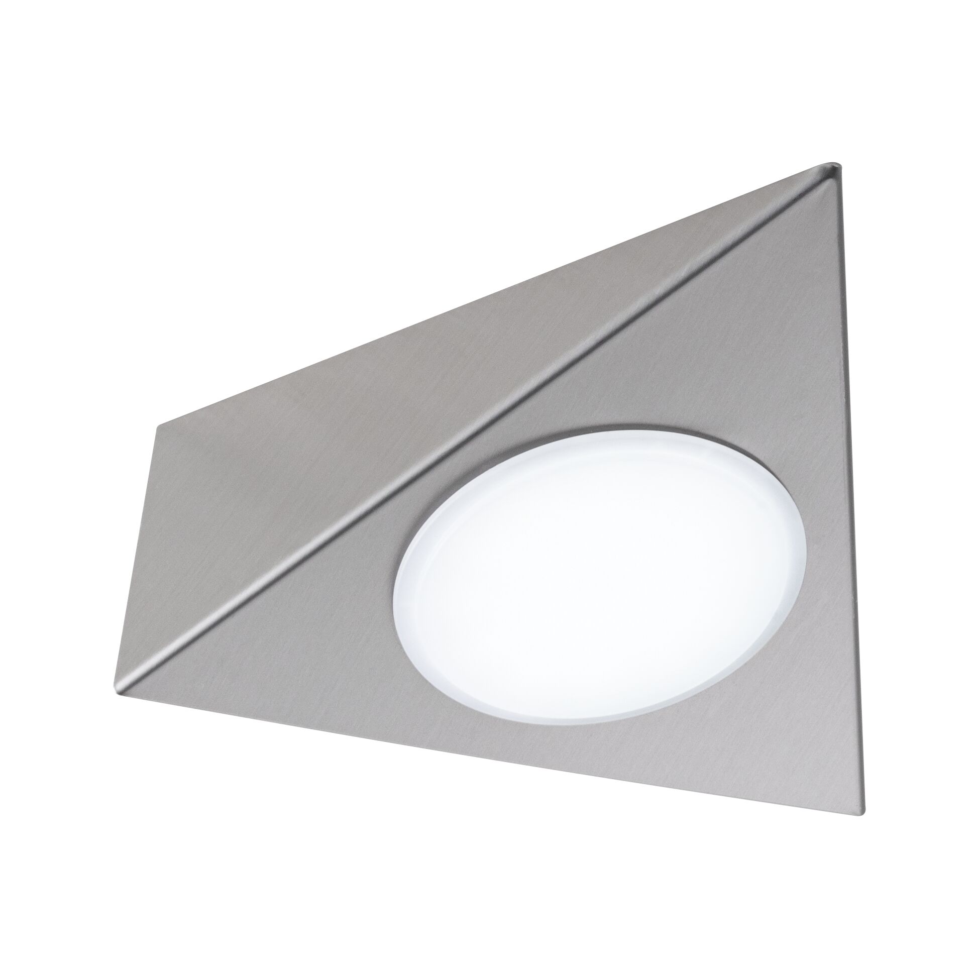 Triangular LED recessed light in brushed stainless steel with white light for modern interiors