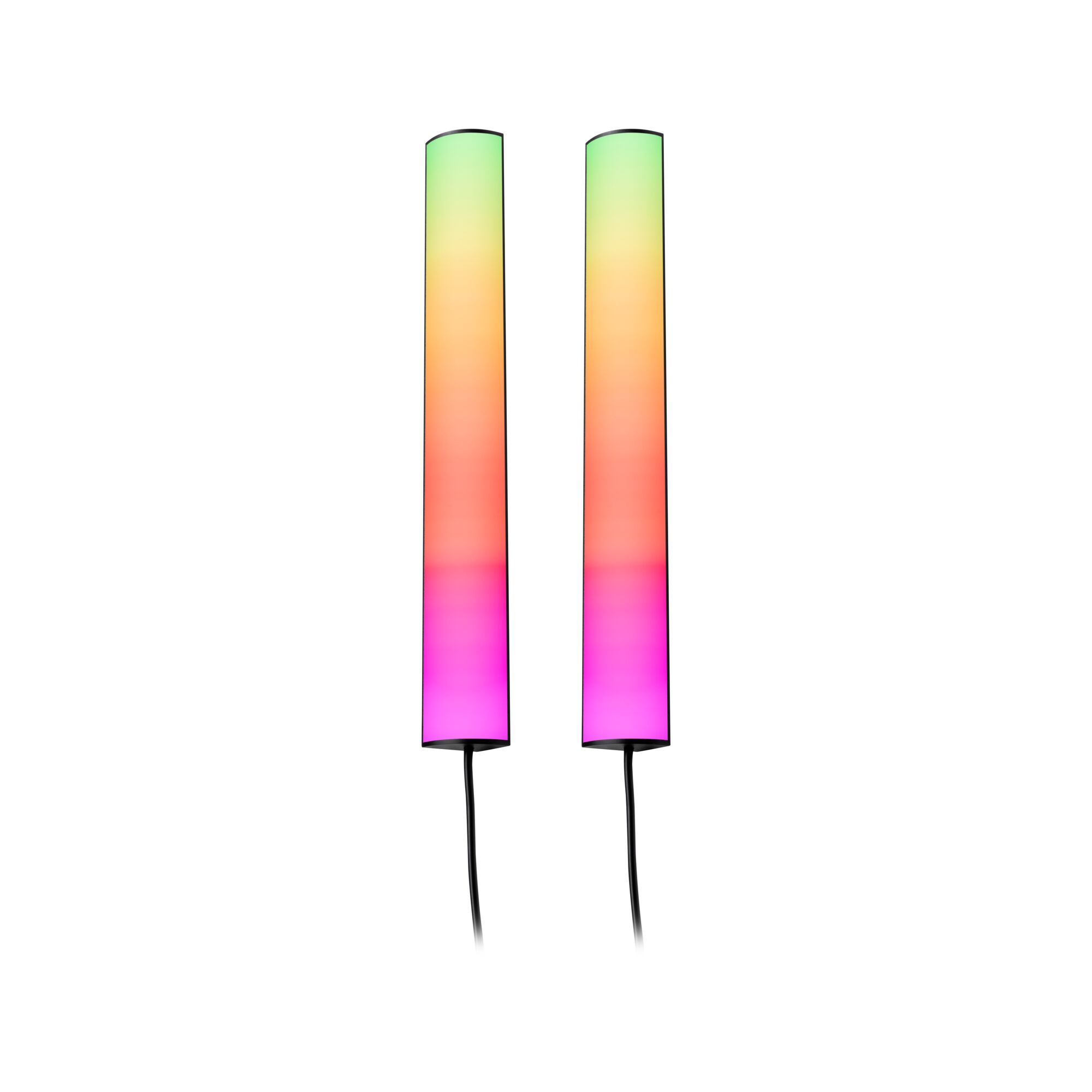 Two slim LED light bars with multicolor RGB lighting and black cable for ambient lighting effects