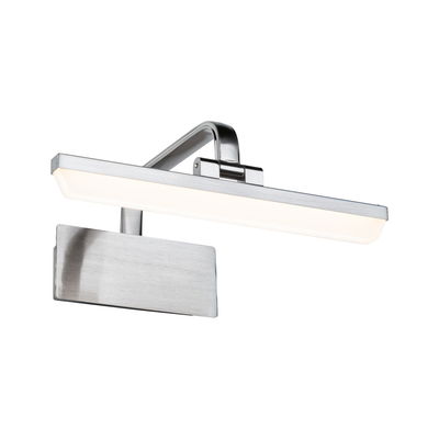 Modern LED wall light made of brushed aluminum in silver with warm white light for living spaces