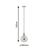 Pendant light with clear glass and brass-coloured metal, 110 cm length, 20 cm diameter