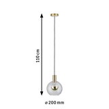 Pendant light with clear glass and brass-coloured metal, 110 cm length, 20 cm diameter
