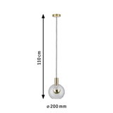 Pendelleuchte mit transparentem Glas und messingfarbenem Metall, 110 cm lang, 20 cm Durchmesser