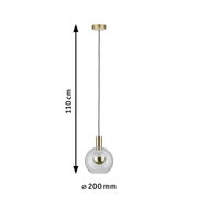 Pendant light with clear glass and brass metal, 110 cm length, modern interior lighting fixture