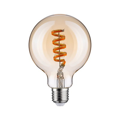 Light bulb with spiral LED filament in warm amber for decorative lighting and ambiance