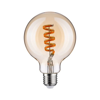 Gloeilamp met spiraalvormig LED-filament in warme amberkleur voor sfeerverlichting