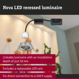 Nova LED recessed luminaire in silver metal with white LED module for energy-efficient lighting