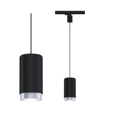 Schwarze LED-Pendelleuchte aus Metall mit silbernem Rand, moderne Innenbeleuchtung für Wohnräume