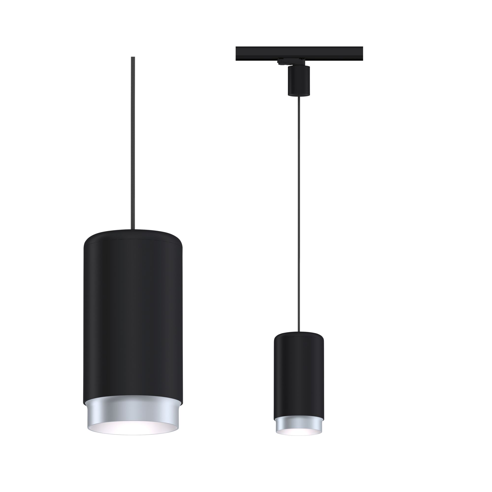 Schwarze Pendelleuchte aus Metall mit silbernem Rand, moderne LED-Hängeleuchte für Wohnräume