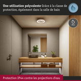 Salle de bain moderne avec plafonnier IP44 et meuble en bois adapté aux pièces humides
