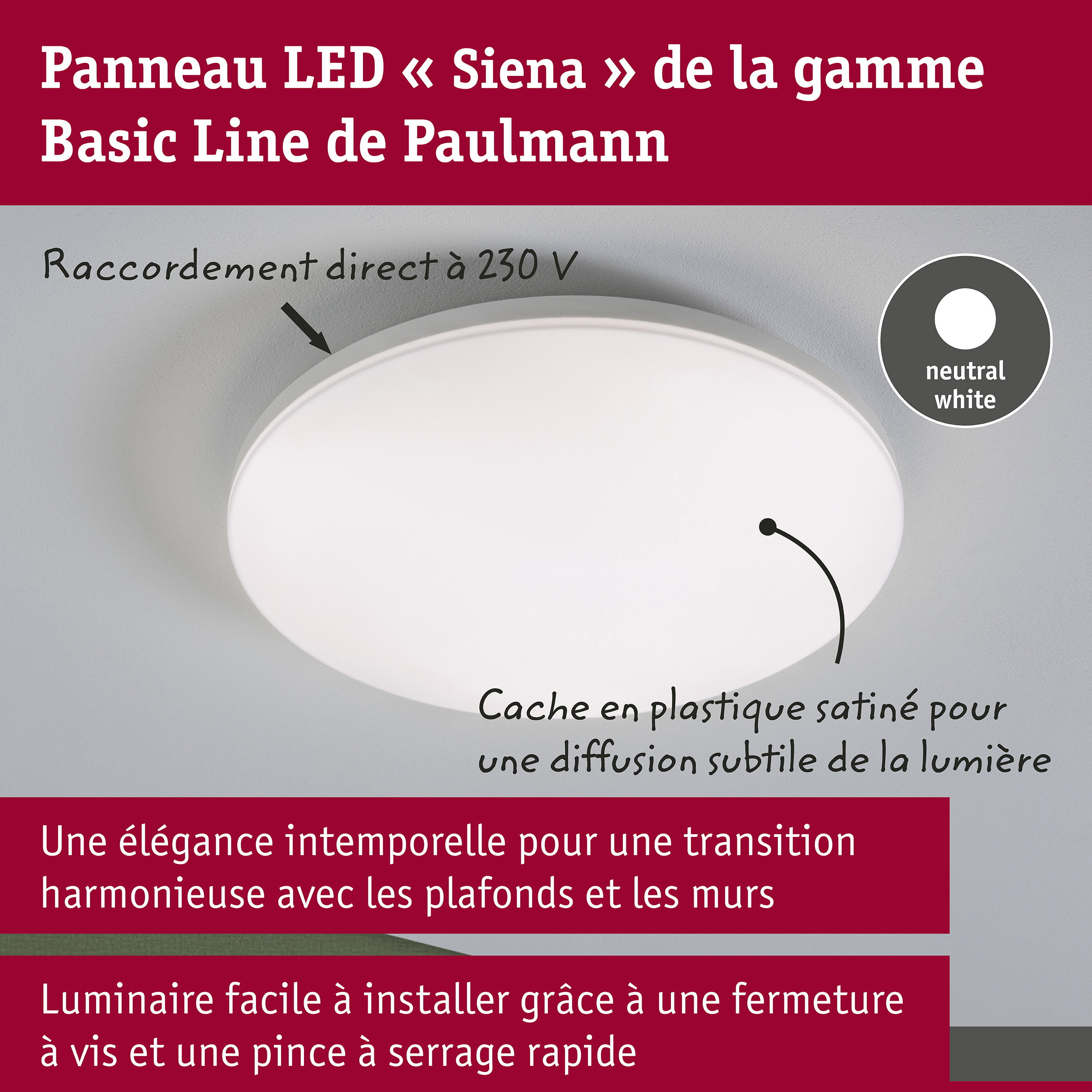 Plafonnier LED Siena 4000K 360mm 1900lm 230V 22W