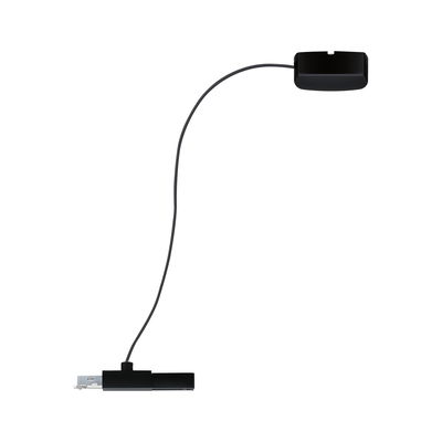 Black LED track lighting accessory with flexible cable for modern lighting systems.