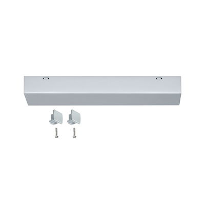 Silver aluminum cable duct with two end caps and screws for LED lighting systems