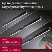 Black Aptare wooden pendant luminaire with adjustable LED light, easy tool-free height and width adjustment