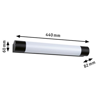 Black and white plastic LED wall light measuring 440x60x82 mm for modern indoor lighting