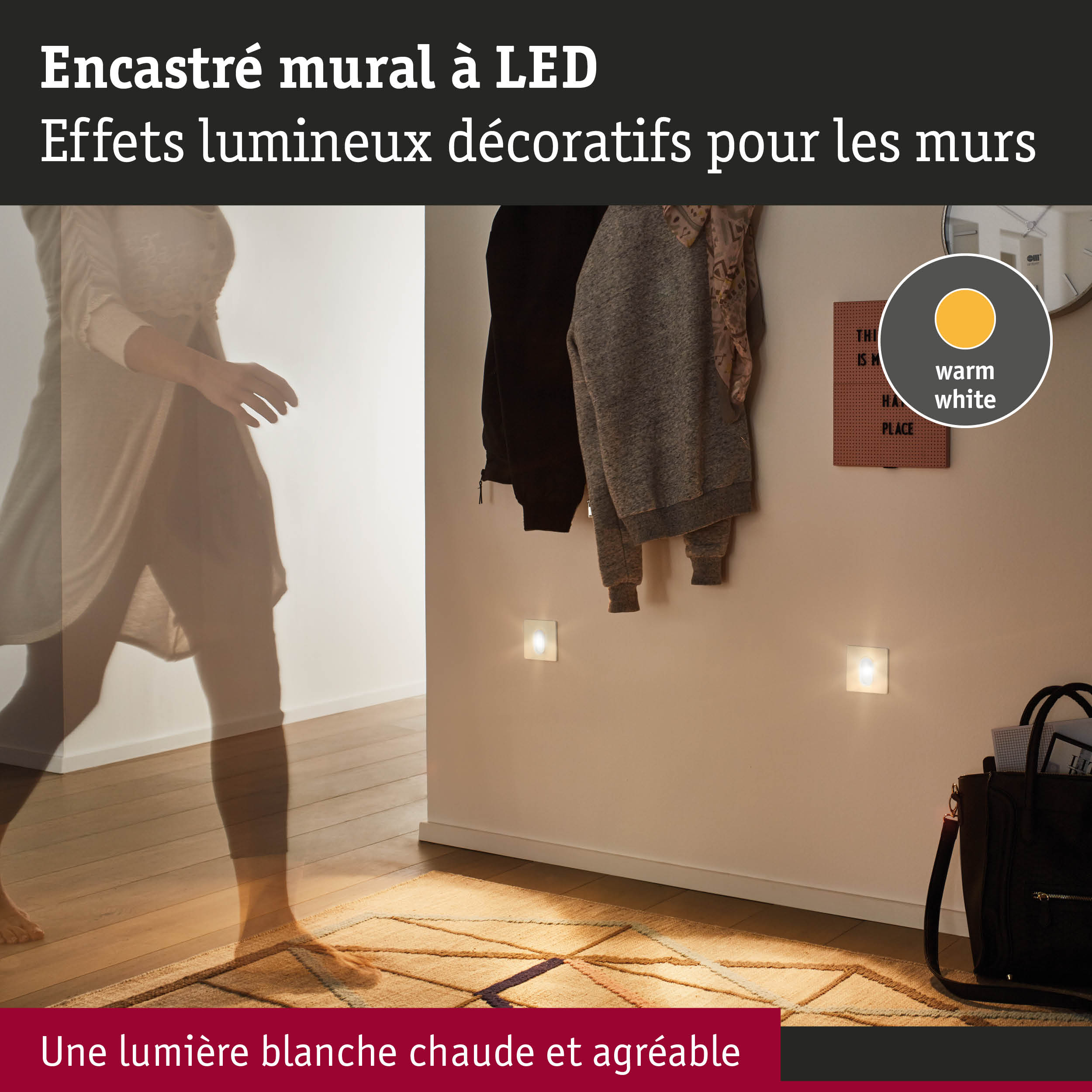 Encastrement mural LED avec lumière blanc chaud pour éclairage décoratif des murs