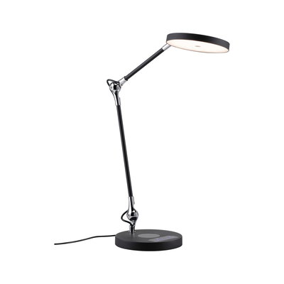 Lampe de bureau LED noire moderne en métal avec tête ronde et panneau tactile