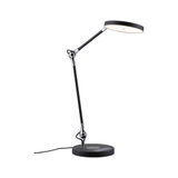 Moderne schwarze LED-Schreibtischlampe aus Metall mit rundem Leuchtkopf und Touch-Bedienfeld