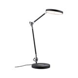 Moderne sort LED skrivebordslampe i metal med rund lyskilde og touchpanel