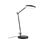 Modern black LED desk lamp with round head and touch control panel for office lighting